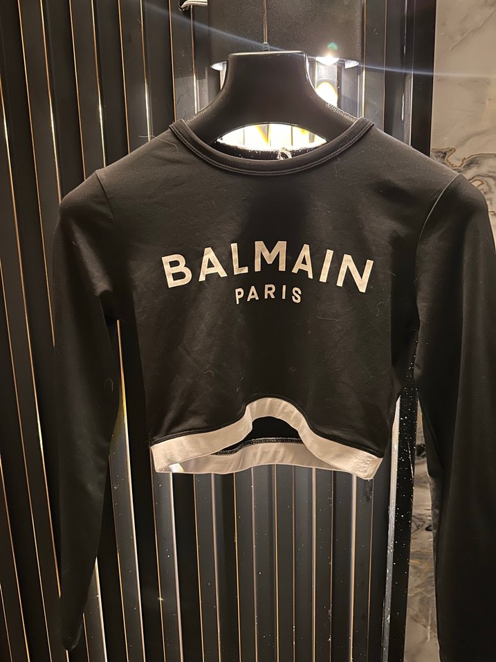 Balmain Paris Kadın Siyah Crop Top - Görsel 4
