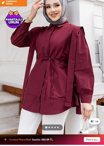 Bordo Kuşaklı Uzun Kollu Tunik