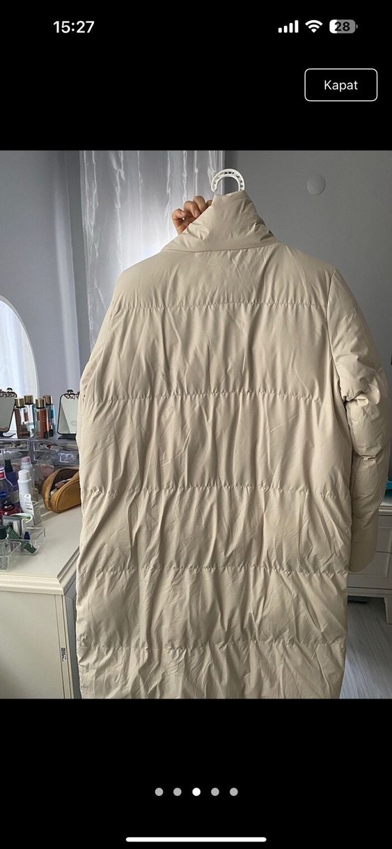 Bej Düğmeli Midi Kadın Mont - Görsel 3