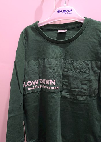 Kız Çocuk Koyu Yeşil Uzun Kollu Tişört - Görsel 2