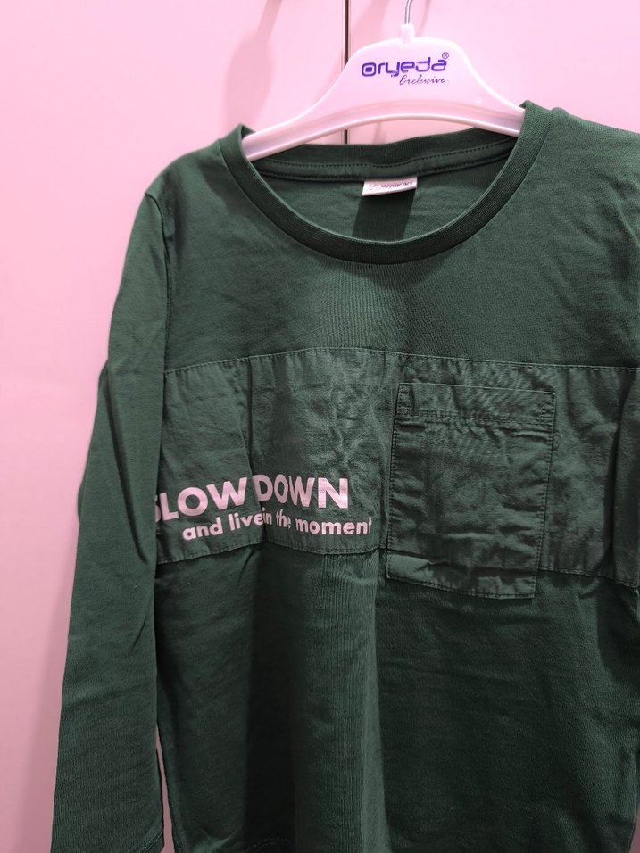 Kız Çocuk Koyu Yeşil Uzun Kollu Tişört - Görsel 2