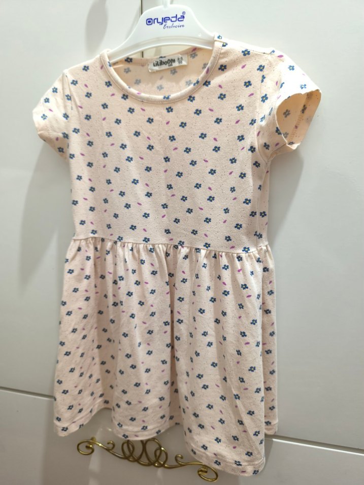 Kız Çocuk Pamuklu Çiçekli Kısa Kollu Elbise - Görsel 2