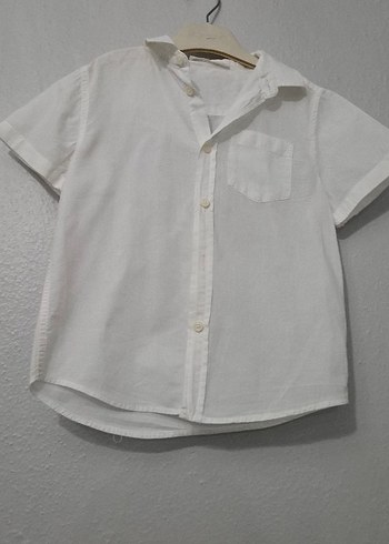 Erkek Çocuk Keten Beyaz Kısa Kollu Gömlek - Görsel 2
