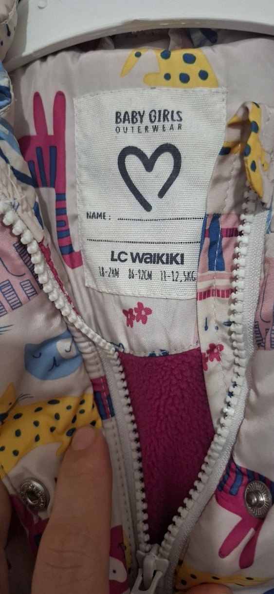 Kız Çocuk Çok Renkli Baskılı Kürklü Mont - Görsel 2