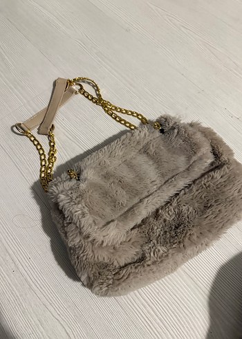 LC Waikiki Gri Suni Kürklü Zincir Askılı Kadın Çanta
