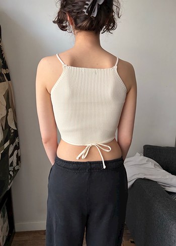 Bej İnce Askılı Kadın Crop Top - Görsel 3