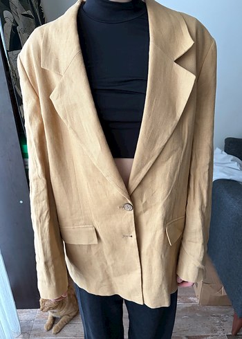 Bej %100Keten ve %100Pamuk Kadın Ceket - Görsel 4