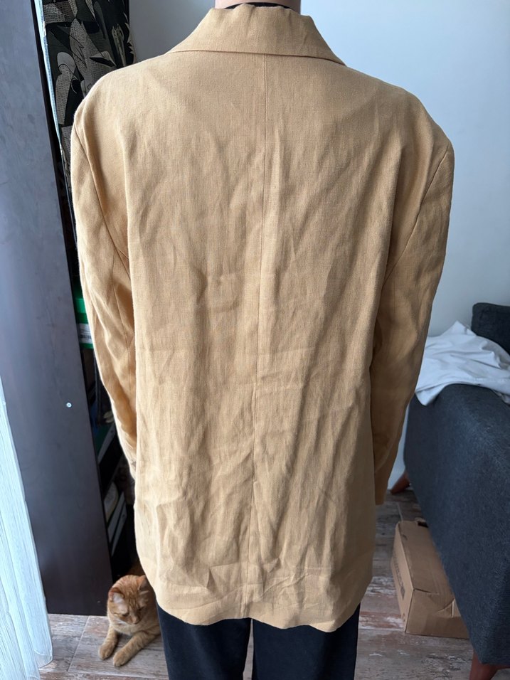 Bej %100Keten ve %100Pamuk Kadın Ceket - Görsel 3