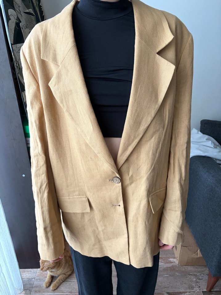 Bej %100Keten ve %100Pamuk Kadın Ceket - Görsel 4