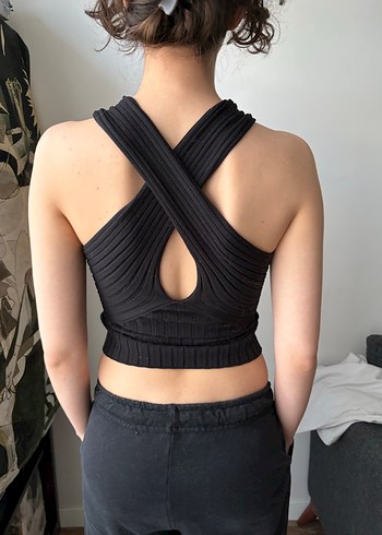 Siyah Fit Crop Top - Görsel 3