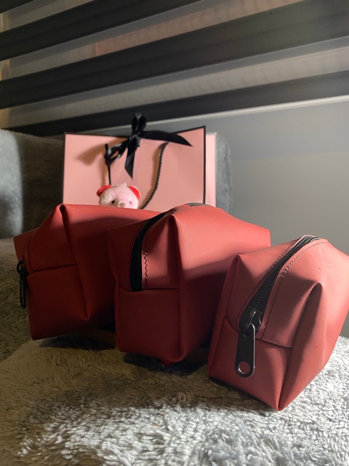 Kırmızı Deri Kadın Makyaj Çantası 3lü - Görsel 2