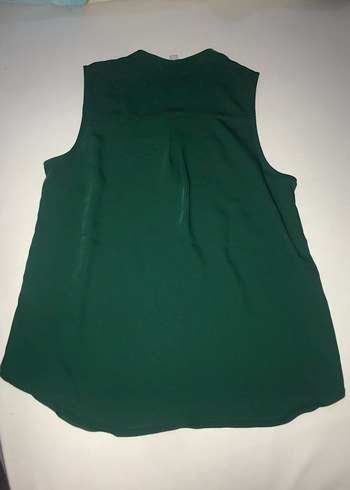 H&M Düğmeli V Yaka Kolsuz Yeşil Bluz
