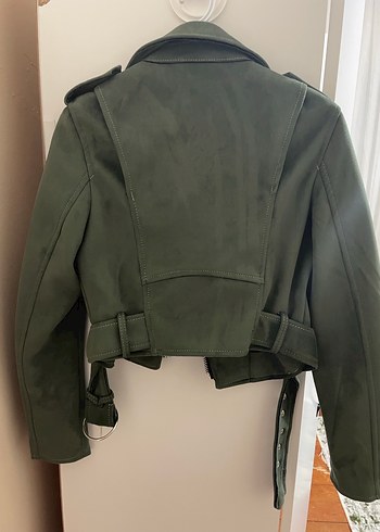 Bershka Bershka Kadın Yeşil Süet Biker Ceket