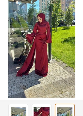 Bordo Uzun Kol Drapeli Kadın Elbise - Görsel 3