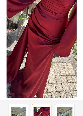 Bordo Uzun Kol Drapeli Kadın Elbise - Görsel 2