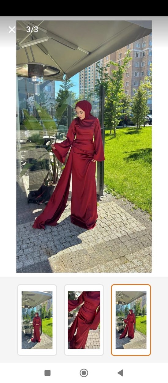 Bordo Uzun Kol Drapeli Kadın Elbise - Görsel 3