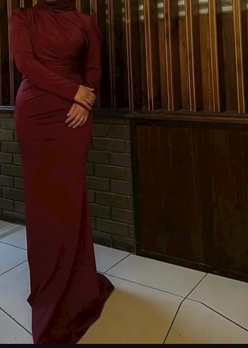 Bordo Uzun Kollu Drapeli Abiye Elbise - Görsel 2