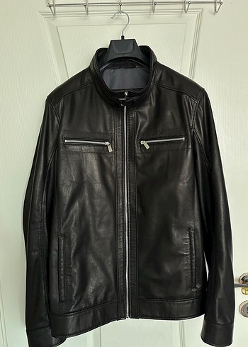 Erkek Siyah Deri Biker Ceket