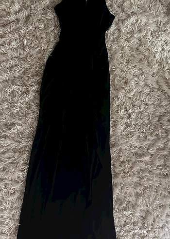 Siyah Drapeli Uzun Halter Elbise - Görsel 3