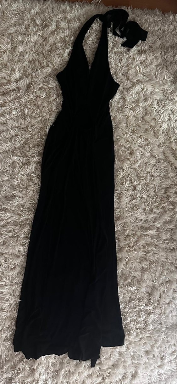 Siyah Drapeli Uzun Halter Elbise - Görsel 3