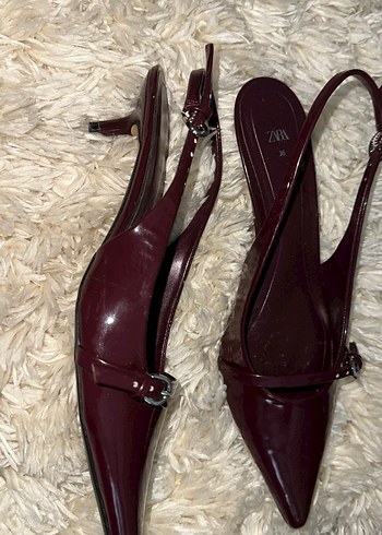 Zara Burgundy Deri Tokalı İnce Topuklu Kadın Ayakkabı - Görsel 2