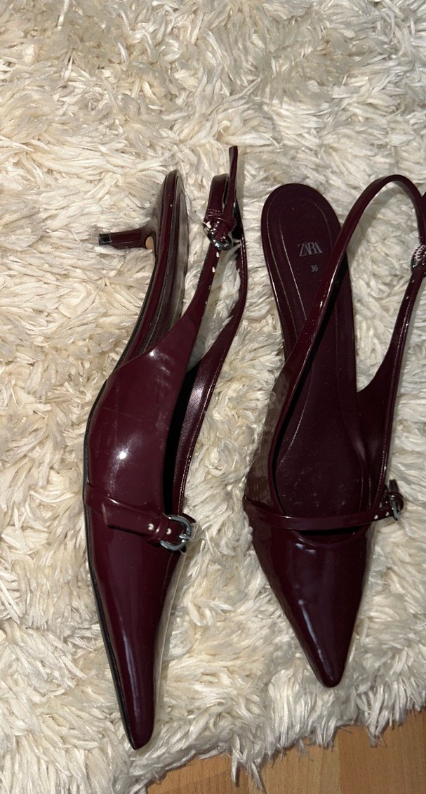 Zara Burgundy Deri Tokalı İnce Topuklu Kadın Ayakkabı - Görsel 2