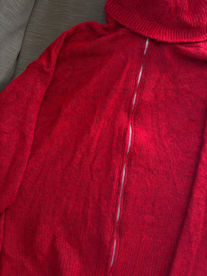 Kırmızı Örgü Boğazlı Kadın Kazak - Görsel 4