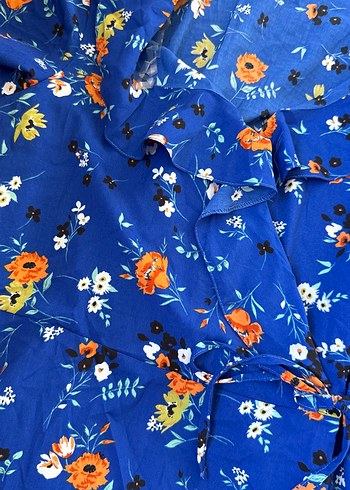 Mavi Desenli V Yaka Midi Bohem Elbise - Görsel 2