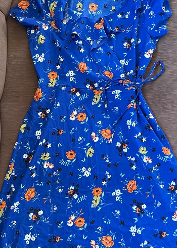 Mavi Desenli V Yaka Midi Bohem Elbise - Görsel 3