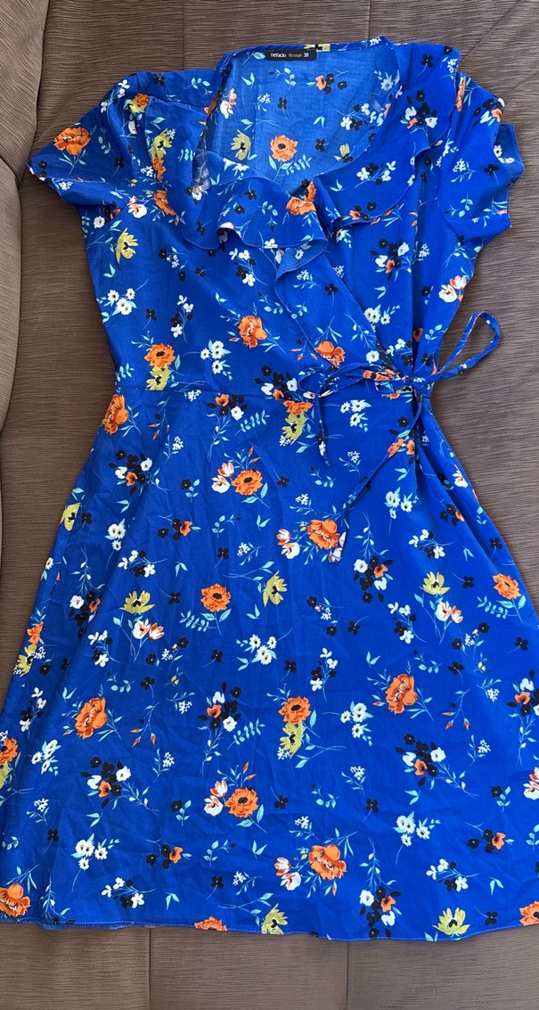 Mavi Desenli V Yaka Midi Bohem Elbise - Görsel 3