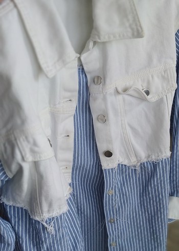 Beyaz Düğmeli Denim Kadın Gömlek