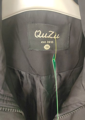 QuZu Siyah Midi Fermuarlı Kadın Ceket