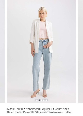 Beyaz Regular Fit Midi Blazer - Görsel 2