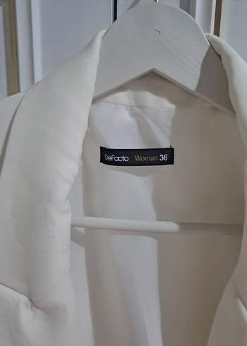 Beyaz Regular Fit Midi Blazer - Görsel 5