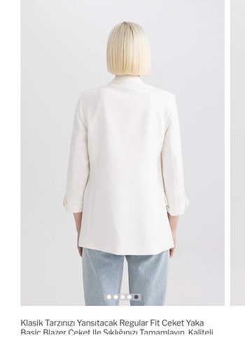 Beyaz Regular Fit Midi Blazer - Görsel 3