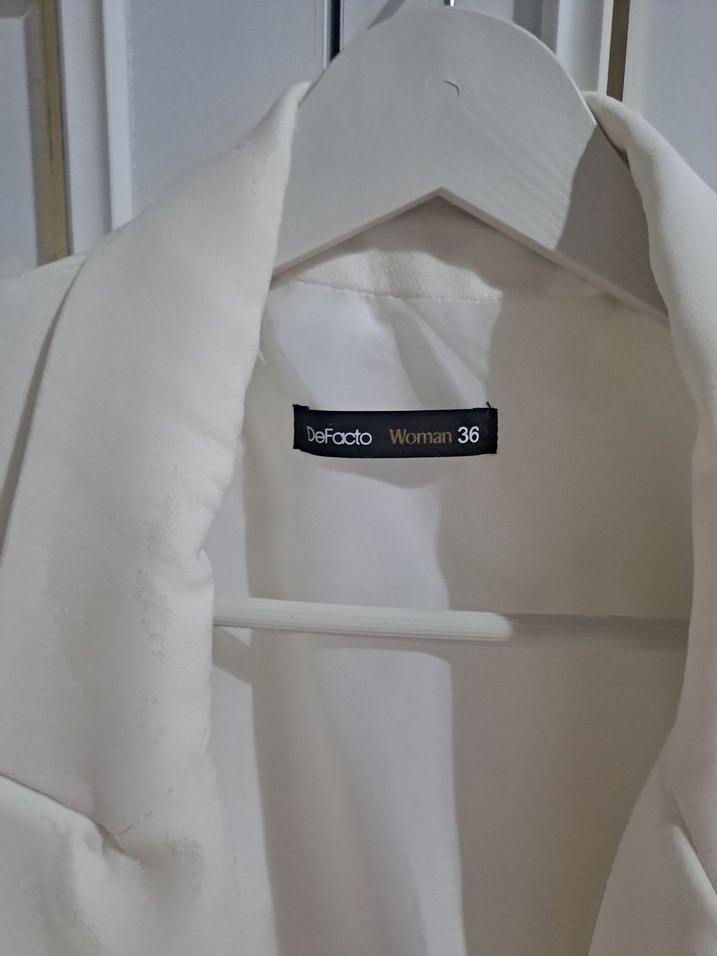 Beyaz Regular Fit Midi Blazer - Görsel 5