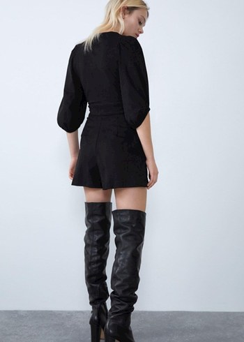 Siyah Süet Kemerli Tulum - Görsel 3