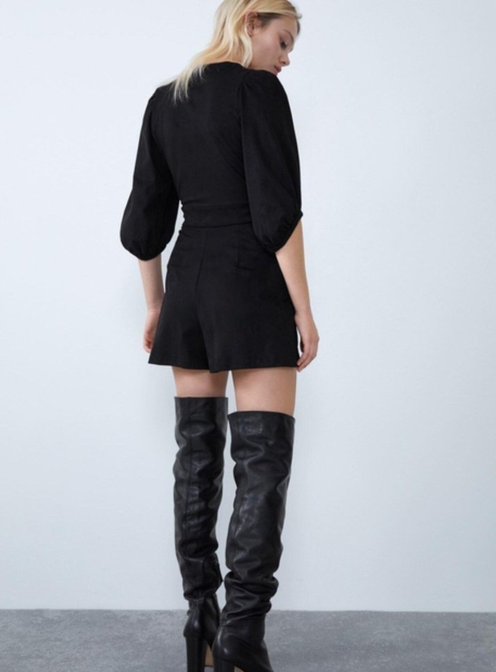 Siyah Süet Kemerli Tulum - Görsel 3