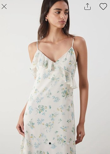 Beyaz Çiçek Desenli Uzun Askılı Elbise - Görsel 2