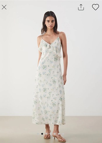 Beyaz Çiçek Desenli Uzun Askılı Elbise - Görsel 3