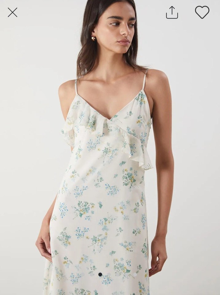 Beyaz Çiçek Desenli Uzun Askılı Elbise - Görsel 2