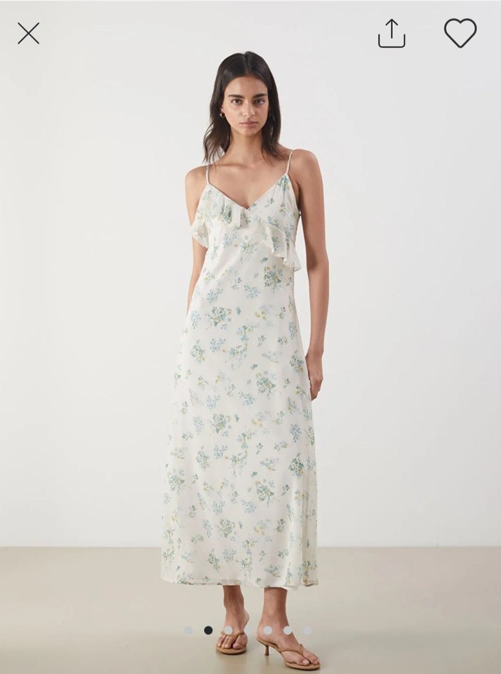 Beyaz Çiçek Desenli Uzun Askılı Elbise - Görsel 3