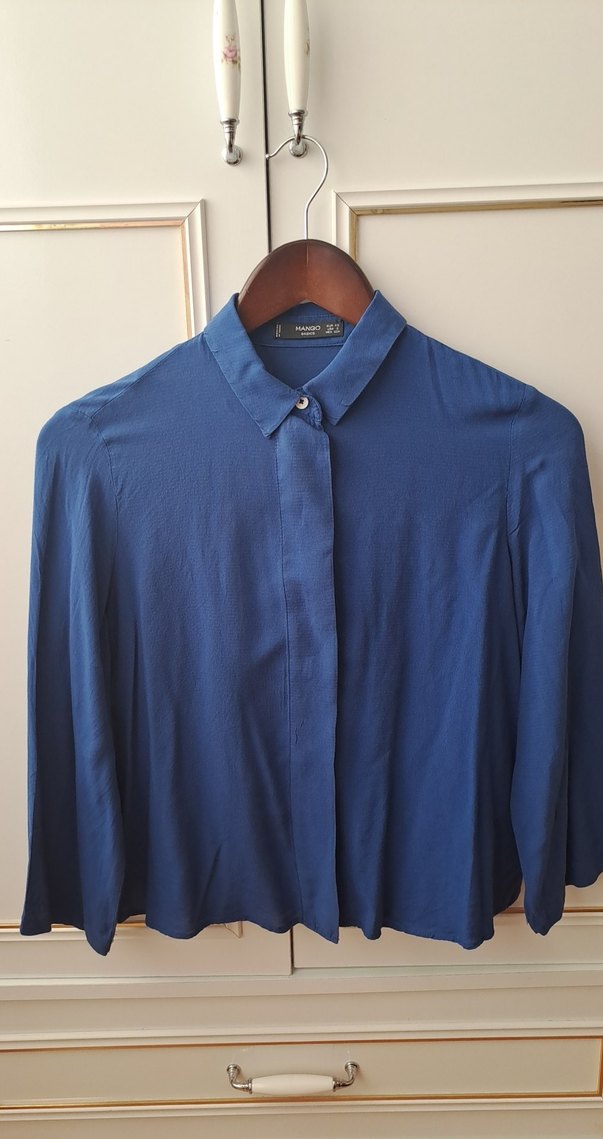 Mango Düğmeli Mavi Kadın Gömlek - Görsel 3