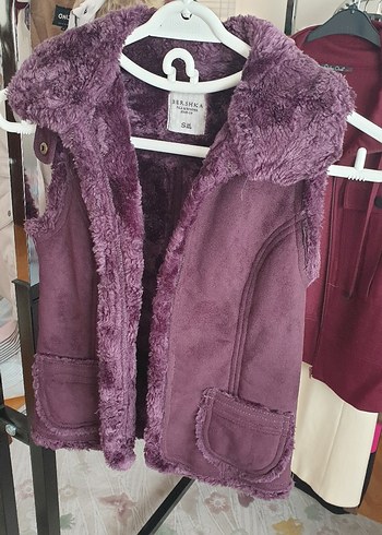 Bershka marka Mor Kürklü süet Kadın Yelek