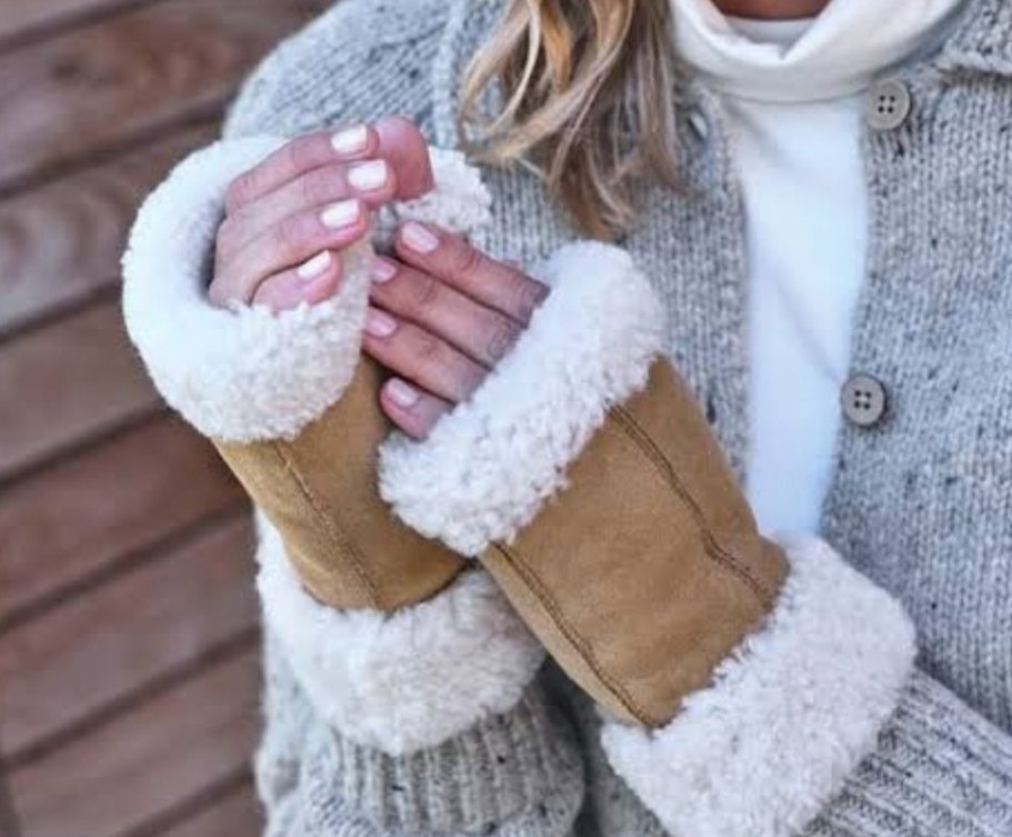 Hakiki Nubuk Kürklü Yarım Eldiven - Görsel 5