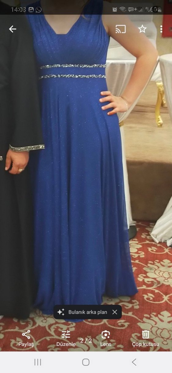 Mavi Drapeli Uzun Abiye Elbise - Görsel 2