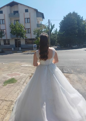 V Yaka Kolsuz A Kesim Beyaz Gelinlik - Görsel 2