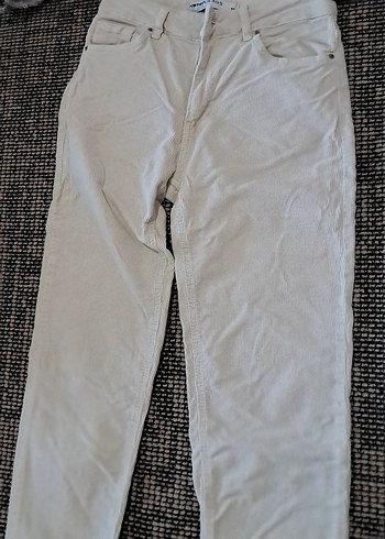 Koton Krem Fitilli Kadife Kadın Mom Pantolon