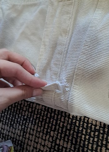36 Beden beyaz Renk Koton Krem Fitilli Kadife Kadın Mom Pantolon