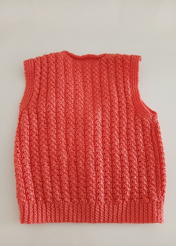 Kız Çocuk turuncu V Yaka Örgü Süveter - Görsel 4